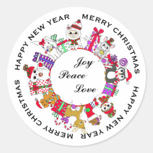 Adesivo Redondo Joy, Peace, Love Little Christmas