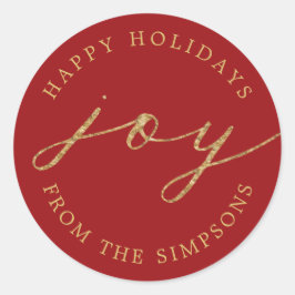 Adesivo Redondo Joy Personalized Red Holiday Classk Round Sticker