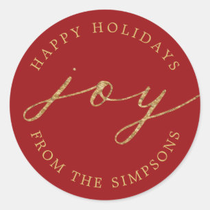 Adesivo Redondo Joy Personalized Red Holiday Classk Round Sticker