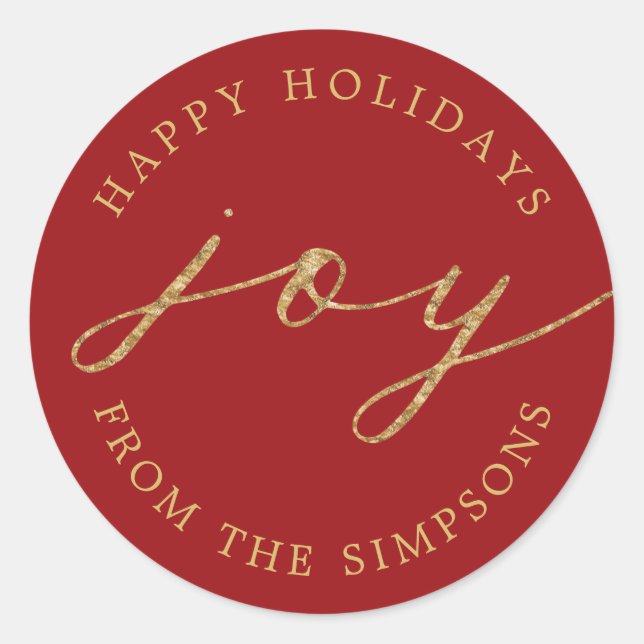 Adesivo Redondo Joy Personalized Red Holiday Classk Round Sticker (Frente)