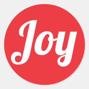 Adesivo Redondo Joy Red Brushing Script Simples feriados modernos