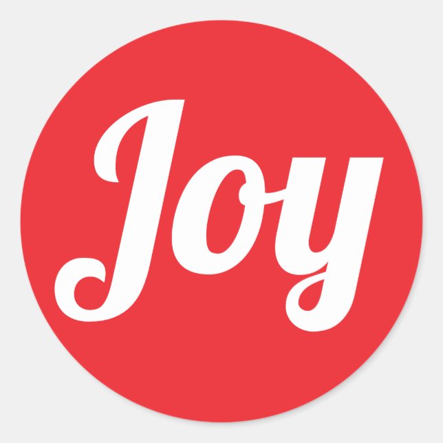 Adesivo Redondo Joy Red Brushing Script Simples feriados modernos (Frente)