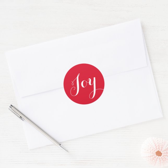 Adesivo Redondo Joy Red White Typografia Envelope Seal (Envelope)