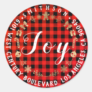 Adesivo Redondo Joy Snow Christmas Return RSVP Buffalo Xadrez Holi
