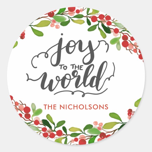 Adesivo Redondo Joy To The World | Feriado Manuscrito (Frente)