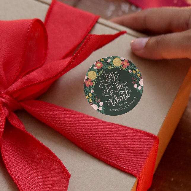 Adesivo Redondo Joy To The World Floral Garden Elegant (Joy To The World Floral Garden Elegant Classic green Round Sticker)
