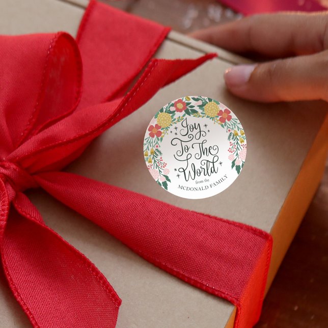 Adesivo Redondo Joy To The World Floral Garden Elegant (Joy To The World Floral Garden Elegant Classic White Round Sticker)