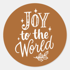 Adesivo Redondo Joy to the World Lettering Burnt Orange Christmas