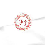 Adesivo Redondo Joy Watercolor Rosehips Wreath. Christmas<br><div class="desc">Modern minimalistic red and white decorative sticker with watercolor rosehips wreath and calligraphic lettering "Joy". A beautiful sticker for Christmas gift wrapping or your seasonal mailings. © y.BEE PAPERIE</div>