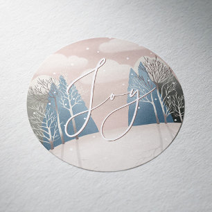 Adesivo Redondo Joy Winter Holiday   Snowy Cozy Woodland Natal