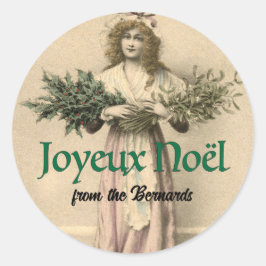 Adesivo Redondo Joyeaux Noel Vintage Natal Francês do Pacote