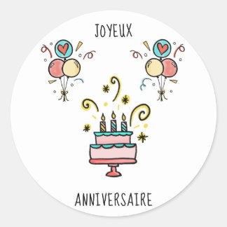 Adesivo Redondo Joyeux Anniversaire | Happy Birthday