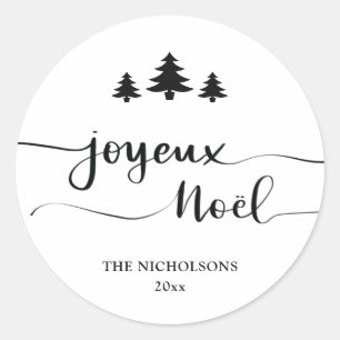 Adesivo Redondo Joyeux Noel   Feriado Moderno Manuscrito R Clássi