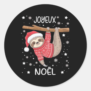 Adesivo Redondo Joyeux Noël Francês Sloth Hanging Feliz Natal