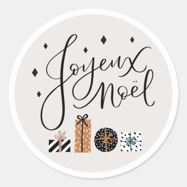 Adesivo Redondo Joyeux Noel Merry Christmas Gift Label Sticker (Frente)
