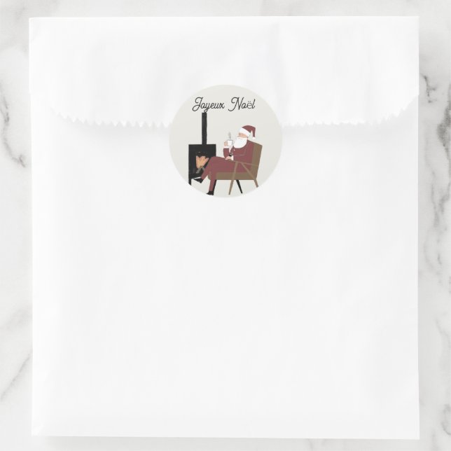 Adesivo Redondo Joyeux Noël Père Noël devant la Cheminée (Bolsa)