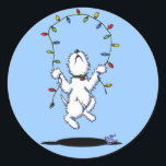 Adesivo Redondo Joyful Christmas Westis Stickers<br><div class="desc">Stickers mostrando a maravilhosa arte canina do westie natalino pela autora do livro infantil,  Kim Niles</div>