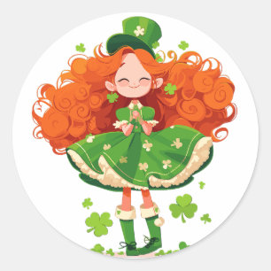 Adesivo Redondo Joyful Dancing Girl com Clovers