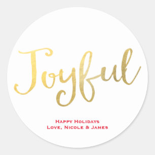 Adesivo Redondo JOYFUL Faux Gold Foil Look Holiday Favor