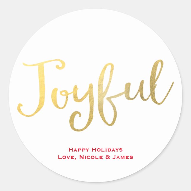 Adesivo Redondo JOYFUL Faux Gold Foil Look Holiday Favor (Frente)