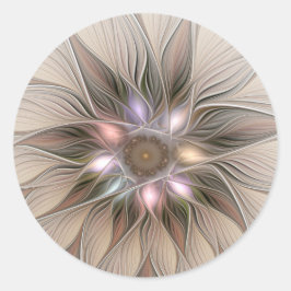 Adesivo Redondo Joyful Flower Abstract Beige Brown Floral Fractal