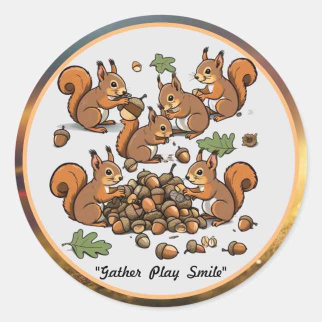 Adesivo Redondo "Joyful Nut Gathering Squirrels" (Frente)