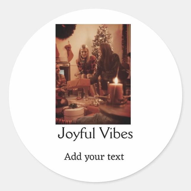 Adesivo Redondo Joyful Vibes add family Christmas photo name simpl (Frente)