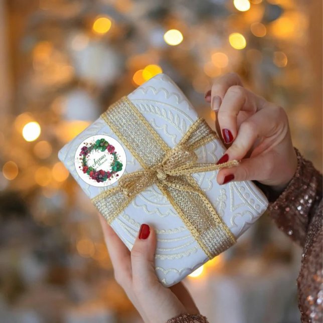 Adesivo Redondo Joyous Moments Floral holiday Wreath Sticker (Criador carregado)