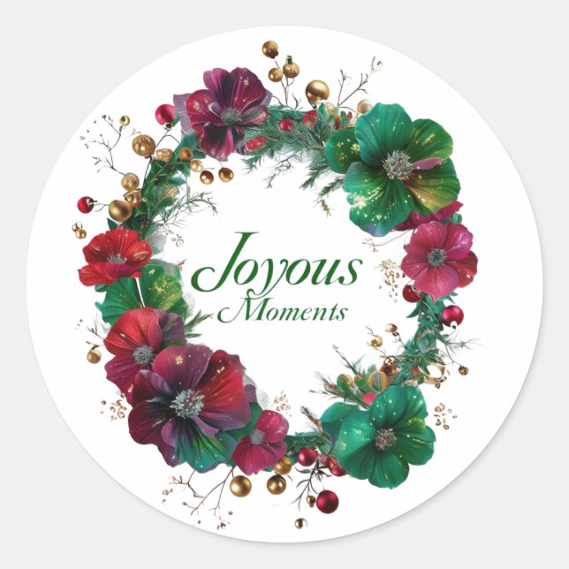 Adesivo Redondo Joyous Moments Floral holiday Wreath Sticker (Frente)