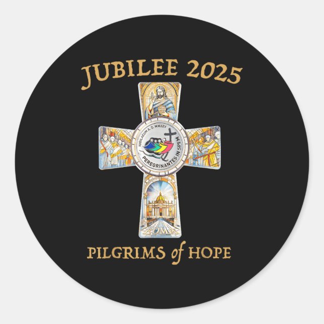 Adesivo Redondo Jubilee 2025 Catholic Christian Lgrims Cross Jesus (Frente)