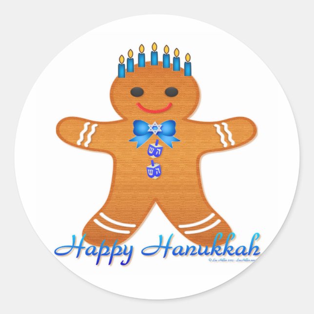 Adesivo Redondo Judaica Hanukkah Gingerpão Man Menorah (Frente)