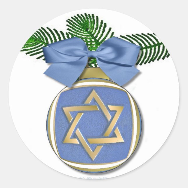 Adesivo Redondo Judaica Hanukkah Star De David Ornament Impressão (Frente)