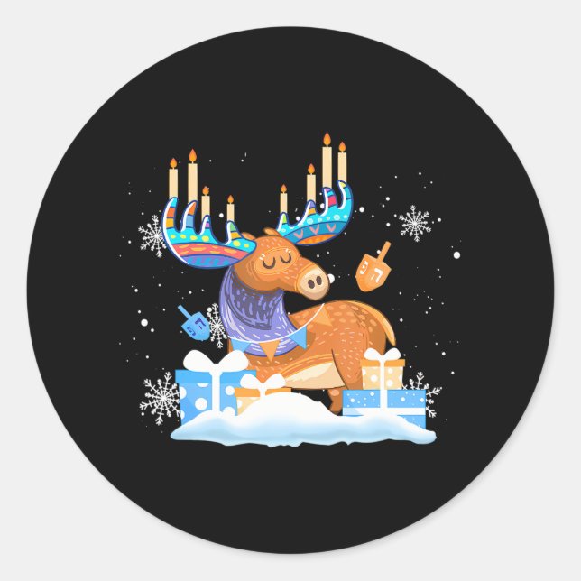 Adesivo Redondo Judeu Moose Engraçado Hanukkah Moose Meninas de Pi (Frente)