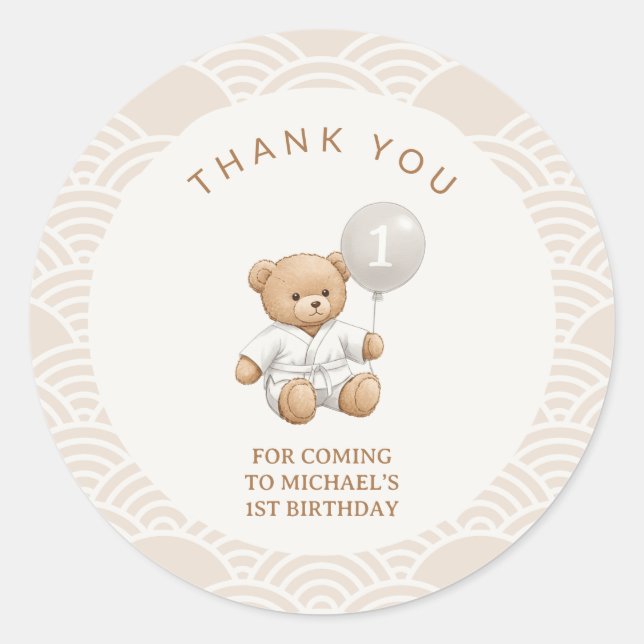 Adesivo Redondo "Judo Bear’s First Belt" – 1st Birthday White Belt (Frente)