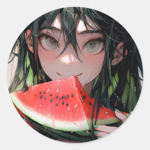 Adesivo Redondo Juicy Summer Watermelon Anime Girl