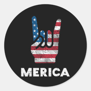 Adesivo Redondo Julho Rock Hand Merica Flag America Rocker Men