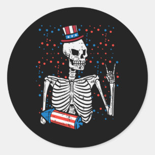 Adesivo Redondo Julho Rocker Skeleton Patriotic Rock Men Crianças