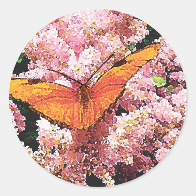 Adesivo Redondo Julia Butterfly em Flores Rosa (Frente)