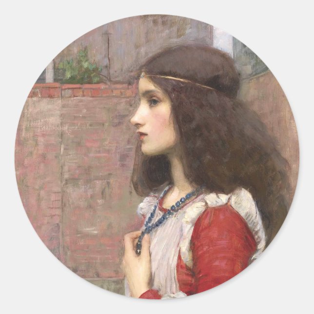 Adesivo Redondo Julieta por John William Waterhouse, Art (Frente)
