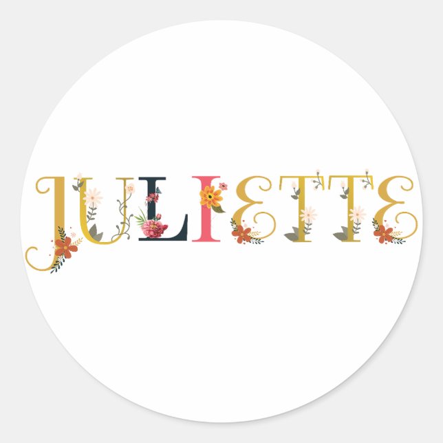 Adesivo Redondo JULIETTE Nome Elegante Bordado (Frente)