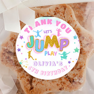 Adesivo Redondo Jump Birthday Jump Trampoline Obrigado