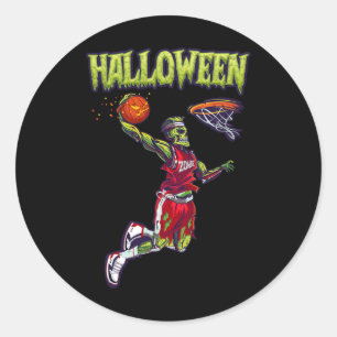 Adesivo Redondo Jump Zombie Bysketbyll Dunk Player Halloween Pumpk