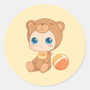 Adesivo Redondo Jumpsuit do urso da menina do bebé no amarelo