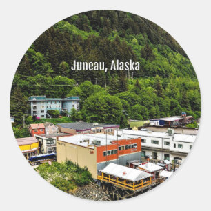 Adesivo Redondo Juneau, Alasca, fotografia da cidade
