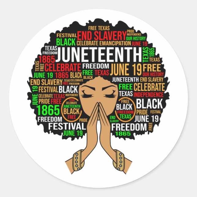 Adesivo Redondo Juneteenth Queen Black Melanin Praying Women Sista (Frente)