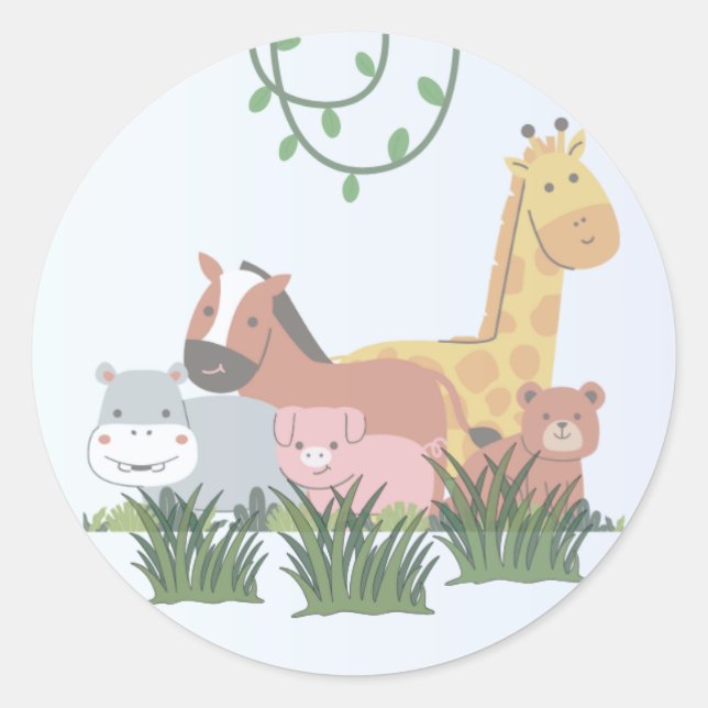 Adesivo Redondo Jungle Animals Gender Reveal Sticker (Frente)
