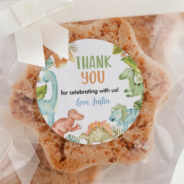 Adesivo Redondo Jungle Dinosaur Boy rotula o Chá de fraldas de ani (Criador carregado)