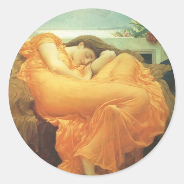 Adesivo Redondo Junho flamejante por Lord Frederic Leighton (Frente)