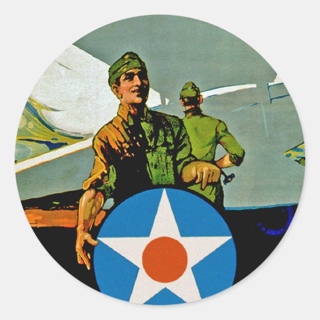 Adesivo Redondo Junte-Se Ao Serviço Aéreo - Dê A Arma (Frente)