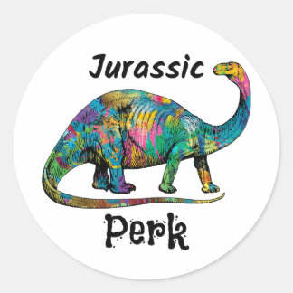 Adesivo Redondo Jurassic Perk Colorido Dinossauro Branco